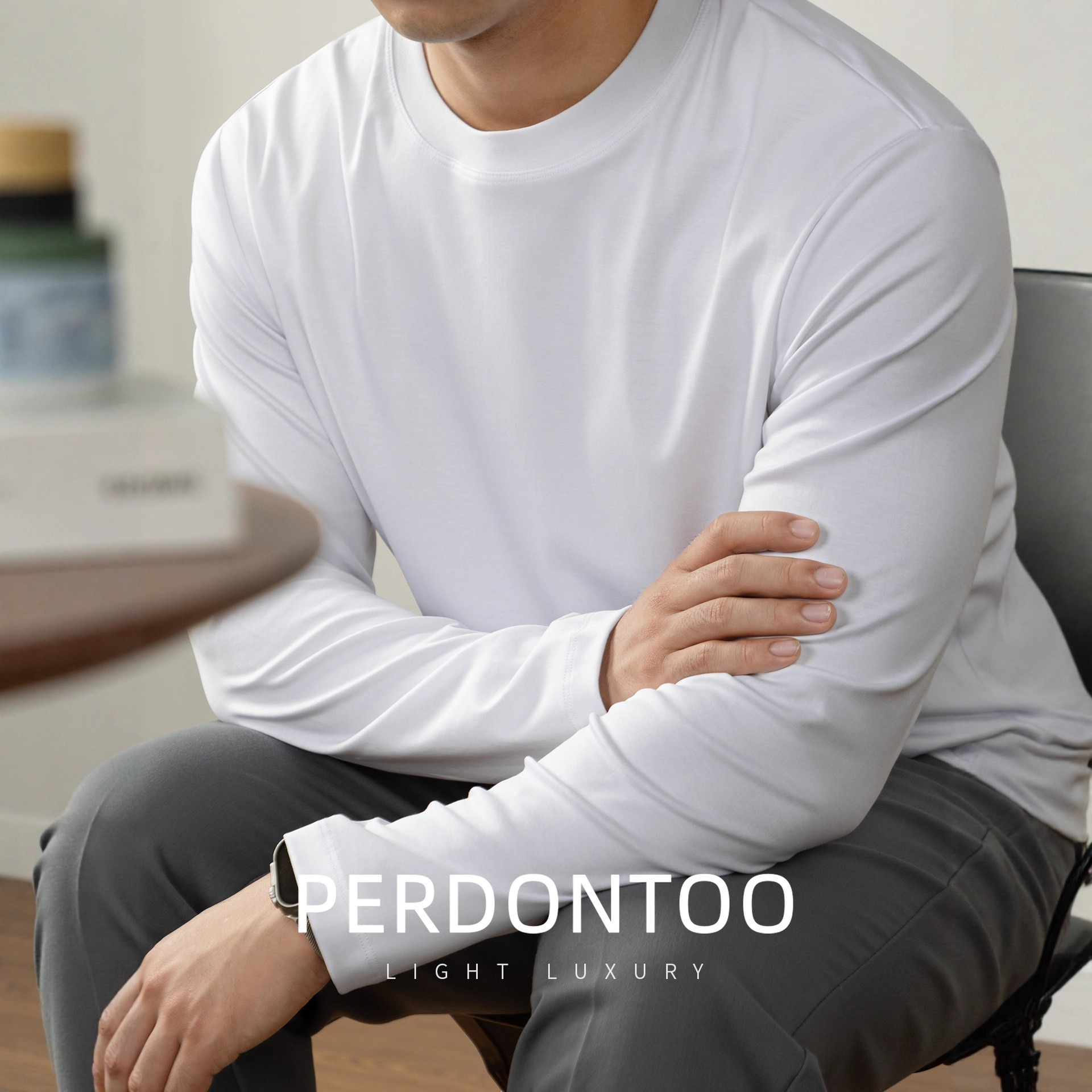 [Copy]【抗靜電絲光棉】高品質絲光棉半高領内搭男士純色百搭長袖T恤