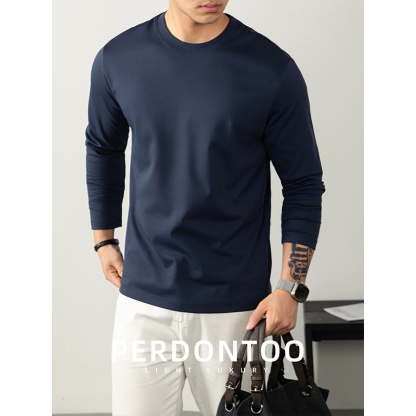 [Copy]【經典商務風】圓領優質羊毛桑蠶絲純色親膚長袖毛衣針織衫