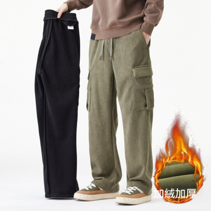 【燈芯絨工裝褲】冬季新款高品質燈芯絨加絨寬鬆闊腿直筒休閑工裝褲