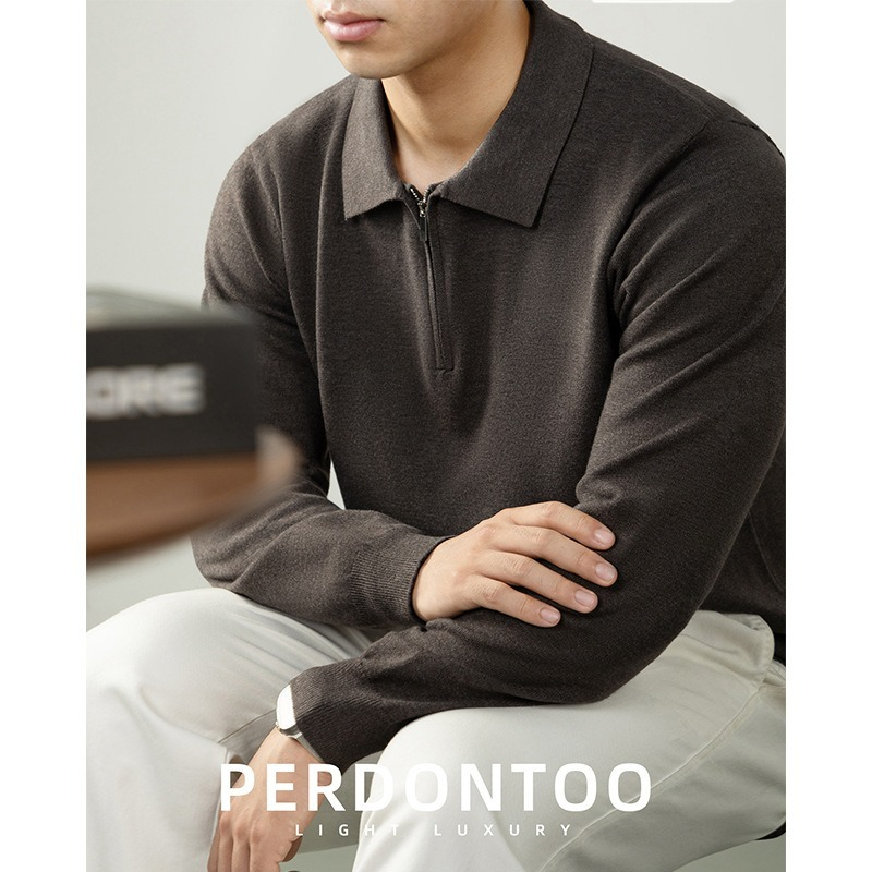 【輕奢商務系列】輕柔莫代爾羊毛半拉鏈翻領時尚百搭男士針織衫