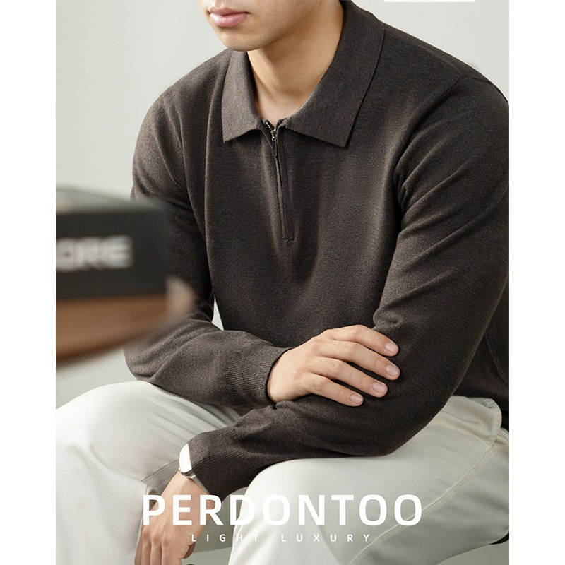 【輕奢商務系列】輕柔莫代爾羊毛半拉鏈翻領時尚百搭男士針織衫