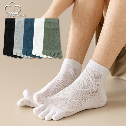 【不起球/不臭腳】夏季薄款網孔透氣長絨棉分趾菱形紋短筒男襪
