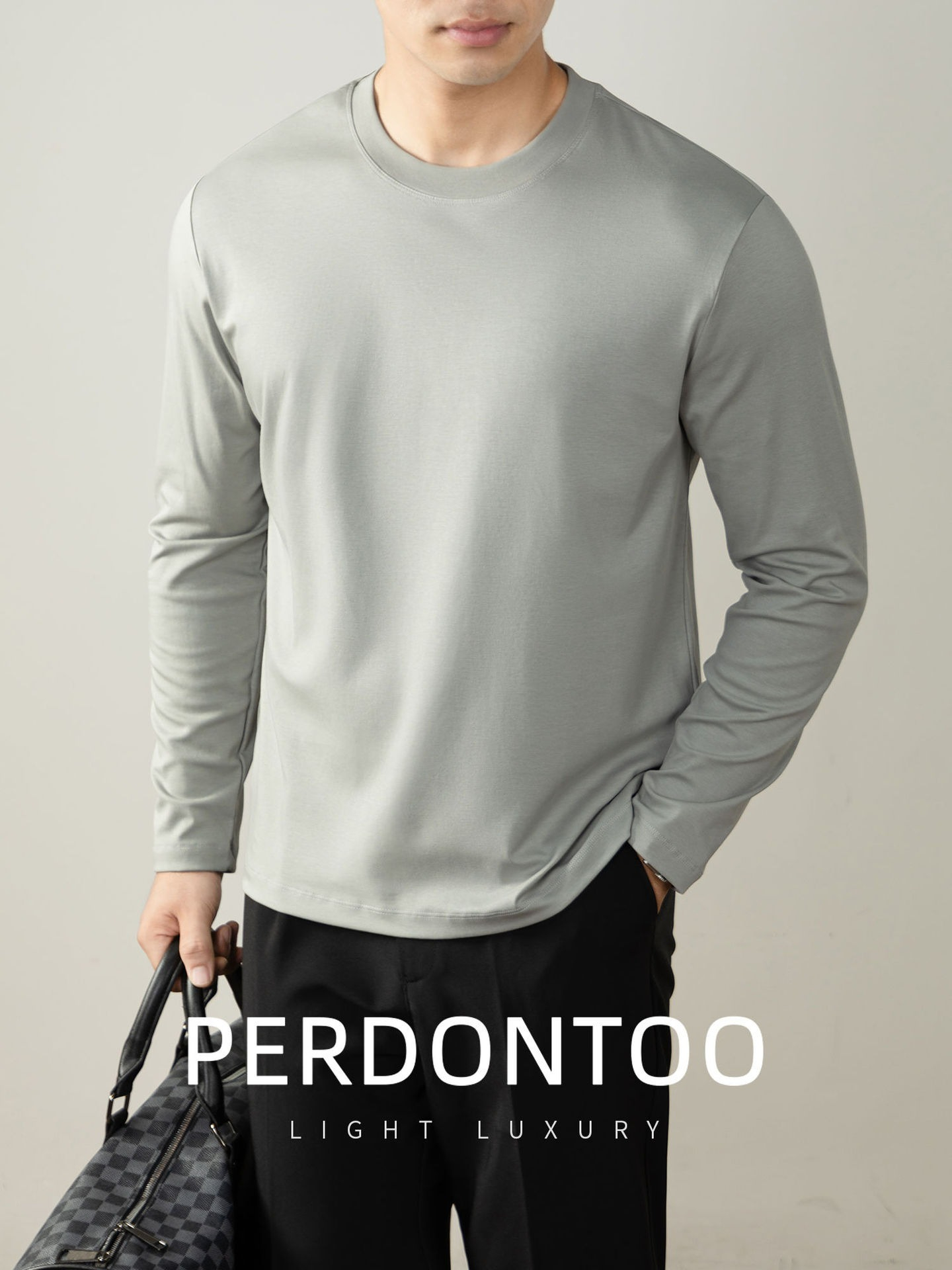 [Copy]【抗靜電絲光棉】高品質絲光棉半高領内搭男士純色百搭長袖T恤