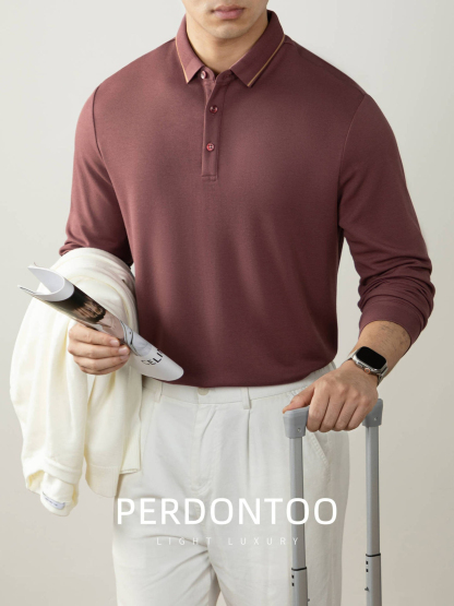 【隱奢質感！羊毛桑蠶絲~】秋季質感撞色商務休閑保暖親膚翻領上衣polo衫