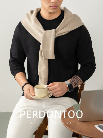 [Copy]【經典商務風】圓領優質羊毛桑蠶絲純色親膚長袖毛衣針織衫