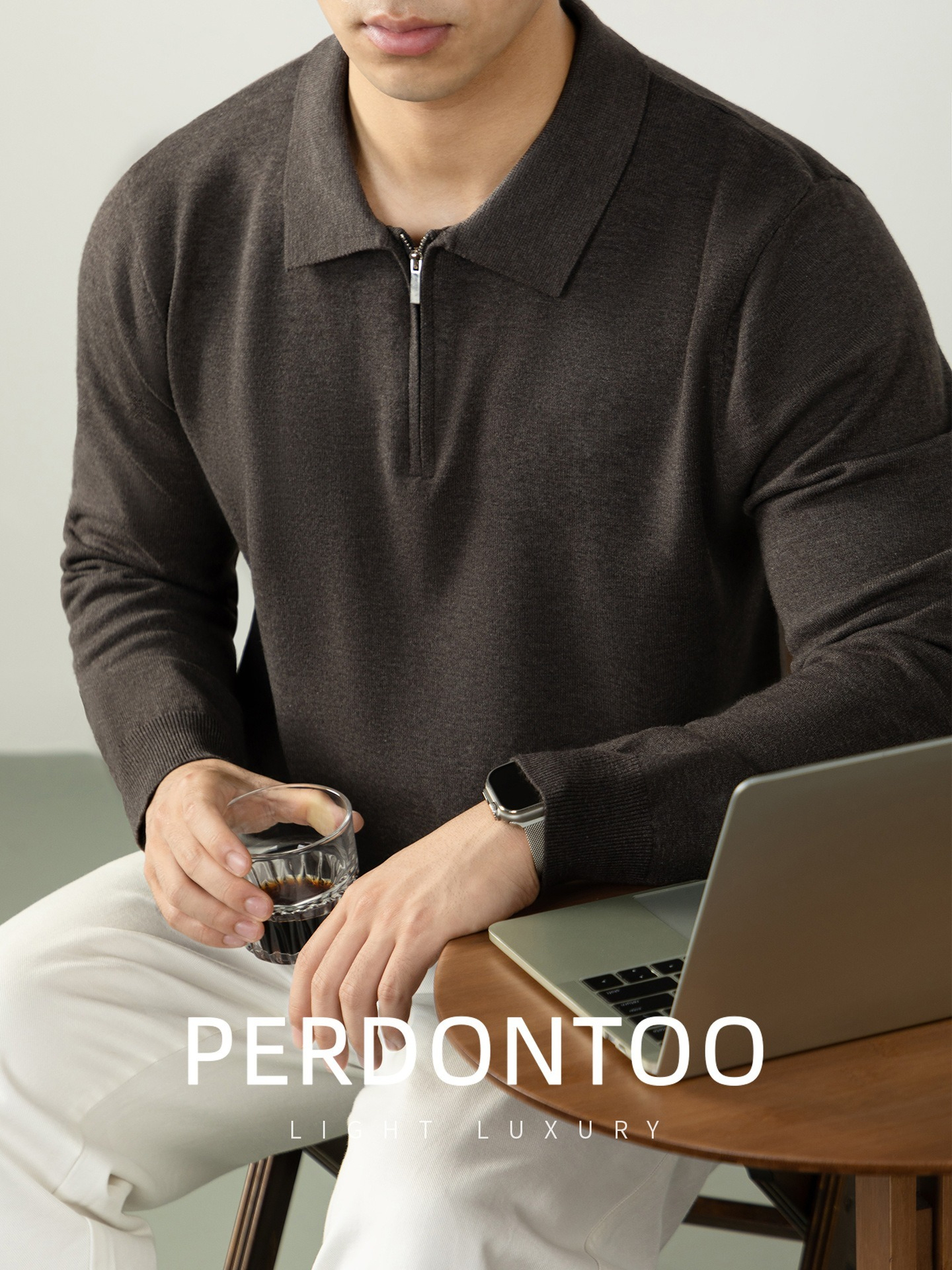 【輕奢商務系列】輕柔莫代爾羊毛半拉鏈翻領時尚百搭男士針織衫