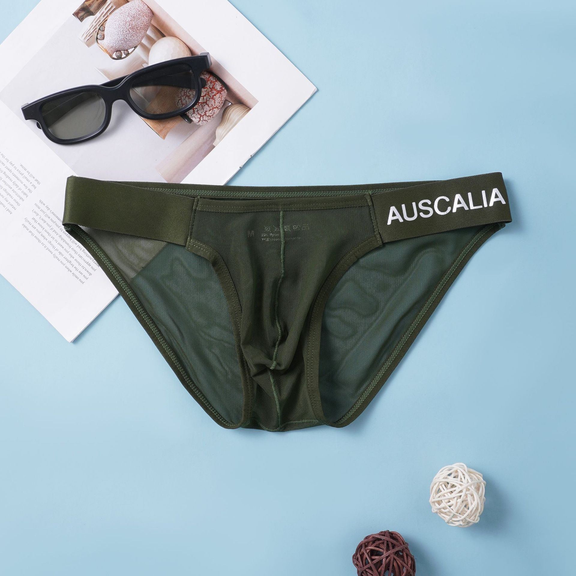 【輕盈網紗系列】超絕涼感冰絲U凸高叉時尚低腰三角男士內褲