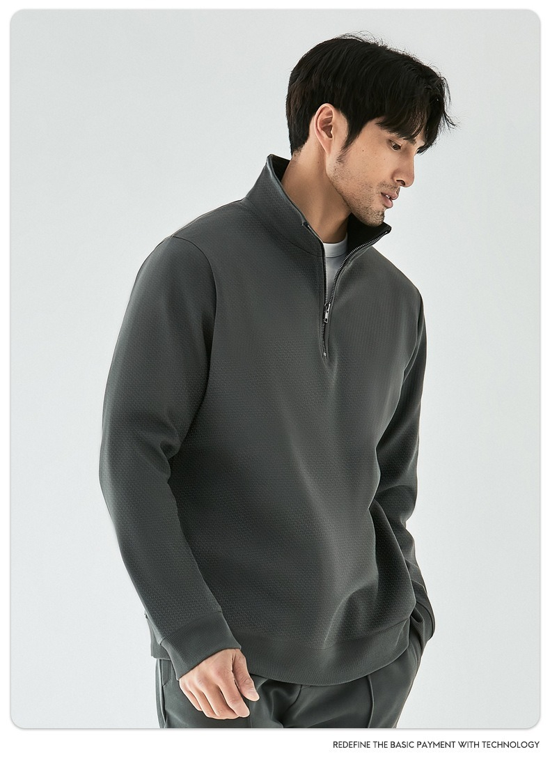 【挺括珠地肌理面料】重磅珠地空氣層立領半拉鏈運動男士休閑時尚運動衫