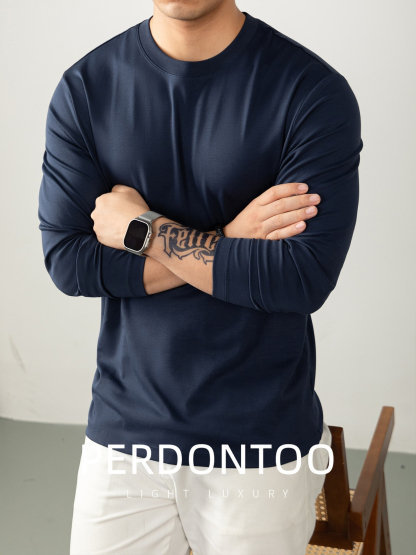 [Copy]【經典商務風】圓領優質羊毛桑蠶絲純色親膚長袖毛衣針織衫