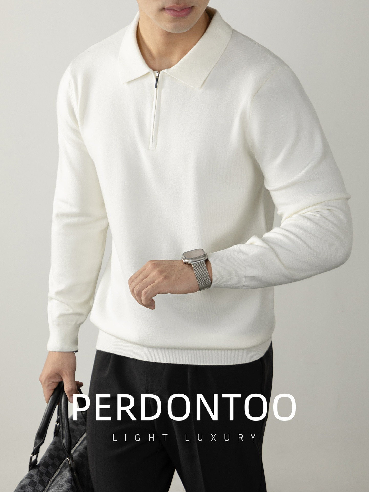 【輕奢商務系列】輕柔莫代爾羊毛半拉鏈翻領時尚百搭男士針織衫