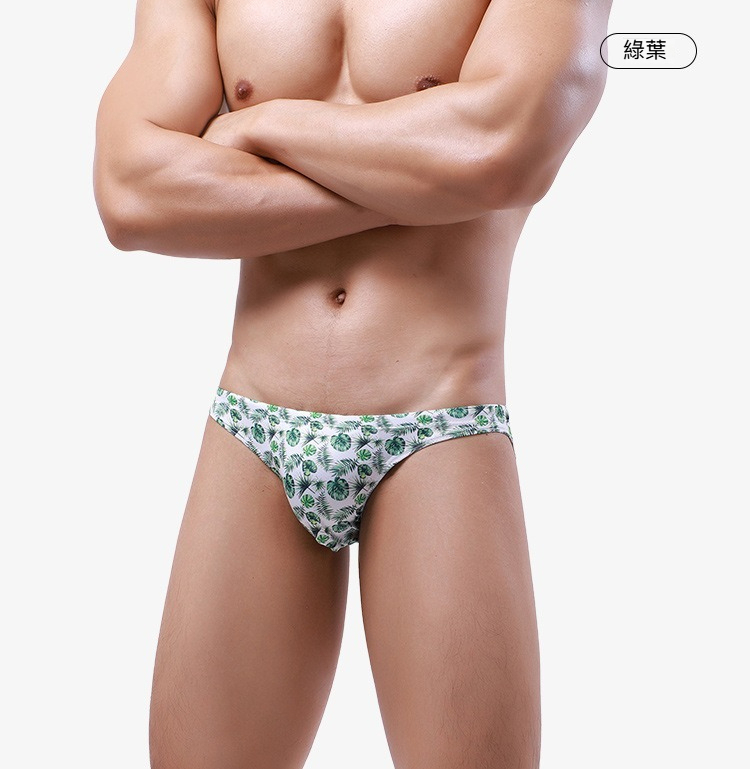 【3D立體彈力貼身】高彈貼合U形襠部速乾透氣森系印花性感泳褲