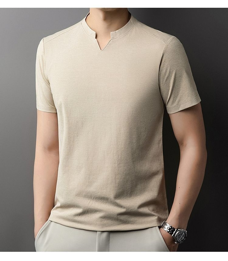 【輕奢立領】薄款透氣寬鬆鷄心立領T賉短袖