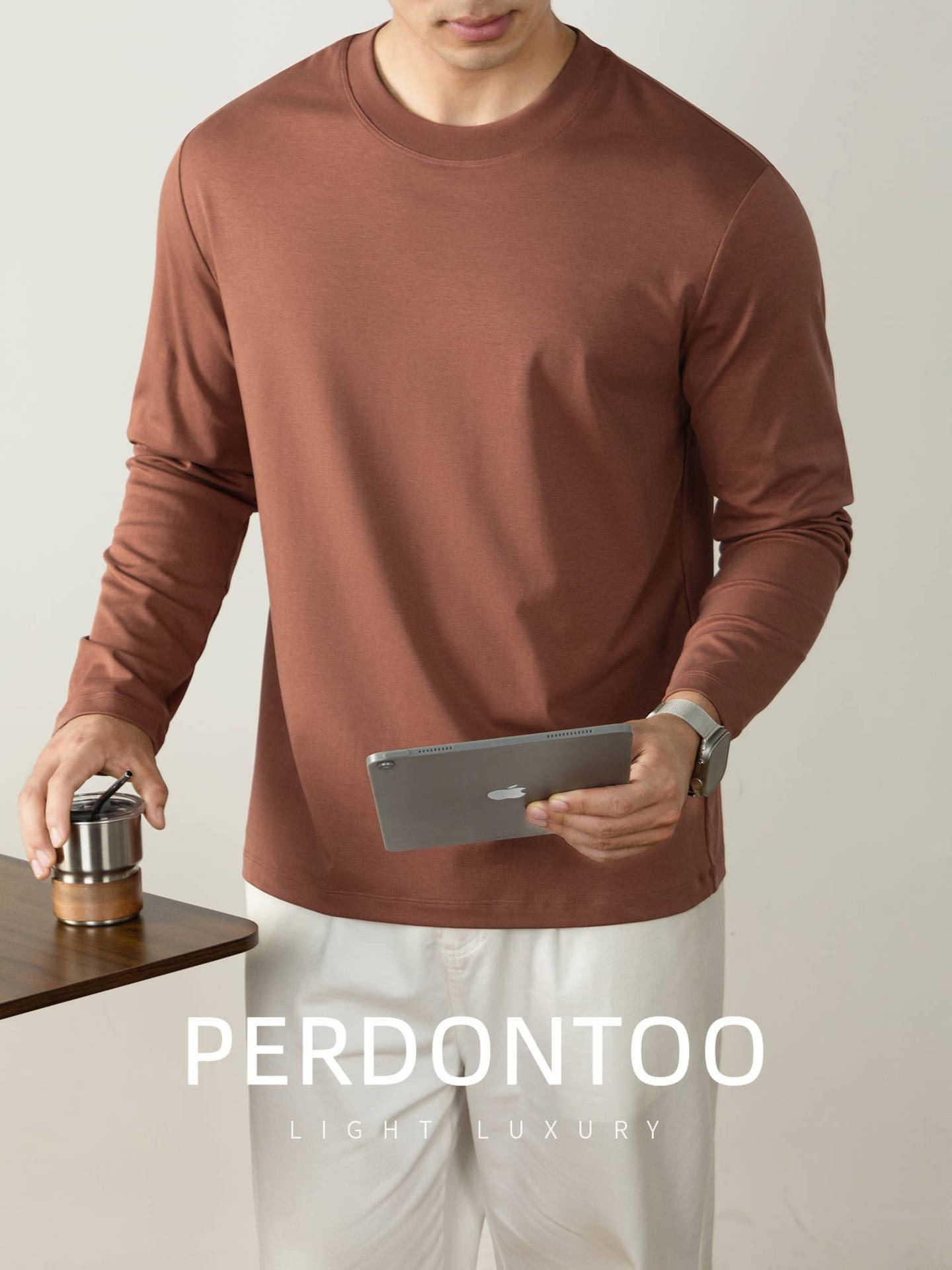 [Copy]【抗靜電絲光棉】高品質絲光棉半高領内搭男士純色百搭長袖T恤