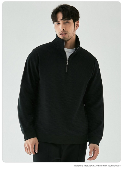 【挺括珠地肌理面料】重磅珠地空氣層立領半拉鏈運動男士休閑時尚運動衫