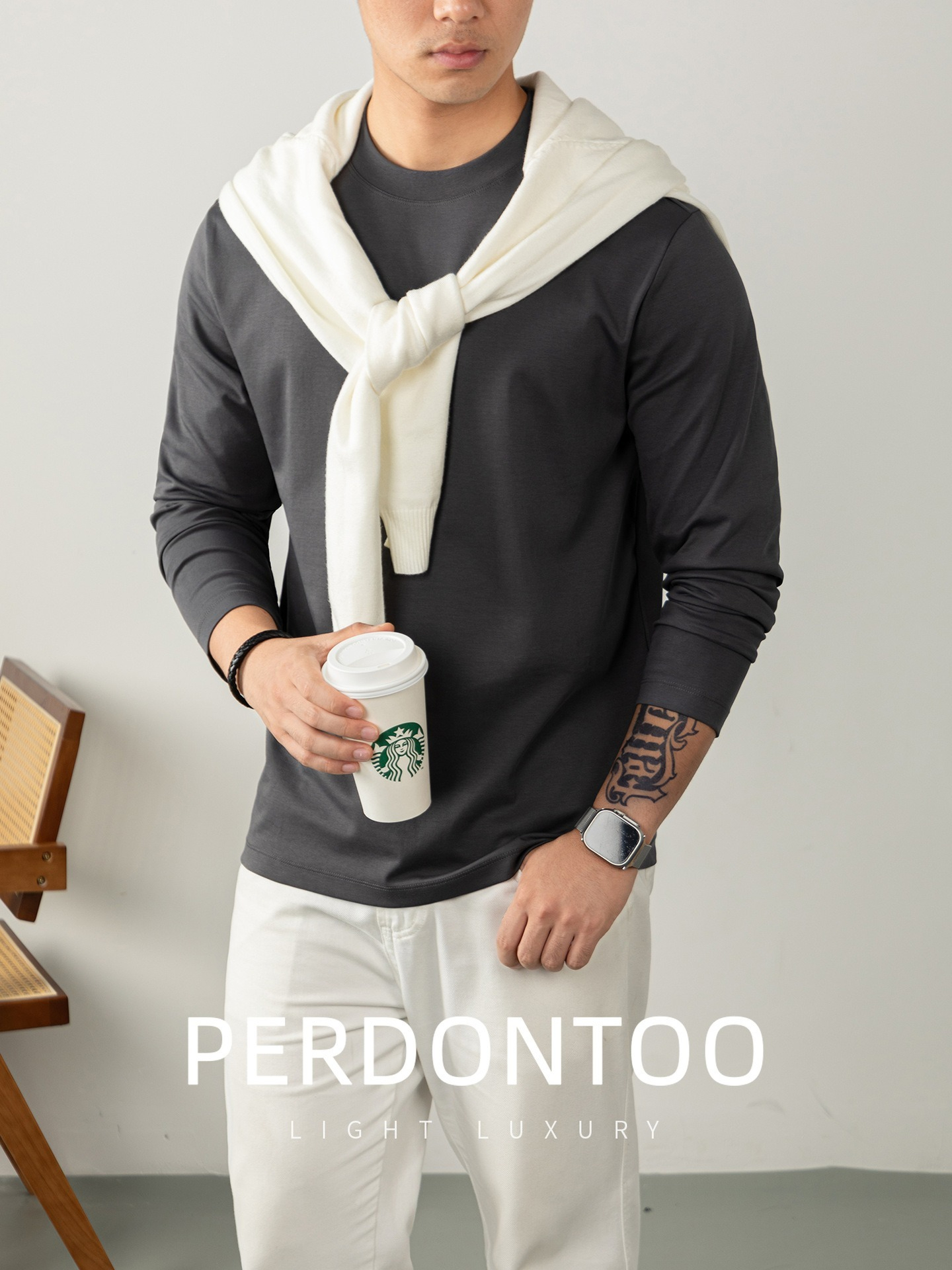 [Copy]【經典商務風】圓領優質羊毛桑蠶絲純色親膚長袖毛衣針織衫