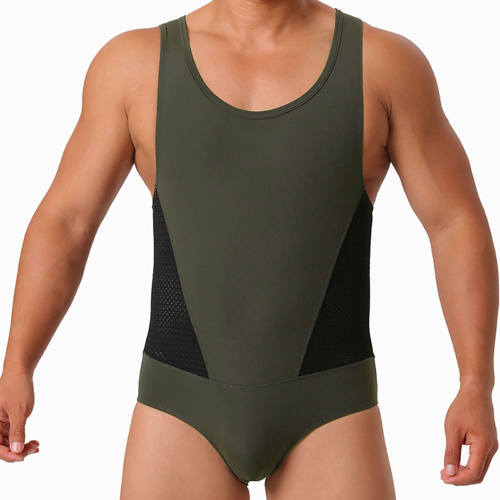 【健身運動系列】透氣網孔拼接質感連體背心三角性感運動連體衣