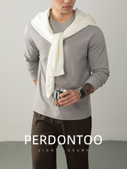 [Copy]【經典商務風】圓領優質羊毛桑蠶絲純色親膚長袖毛衣針織衫