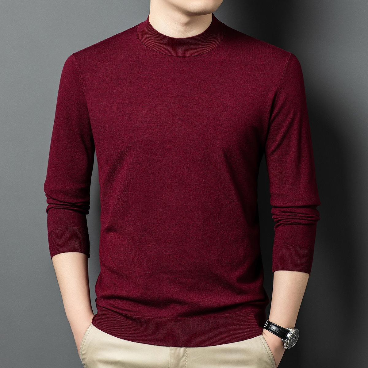 [Copy]【高端質感】升級羊毛桑蠶絲蓄熱保暖拉鏈立領純色長袖衛衣毛衣