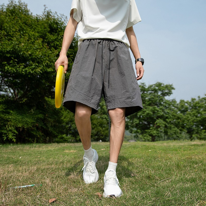 【冰絲防水】復古純色運動闊腿五分短褲