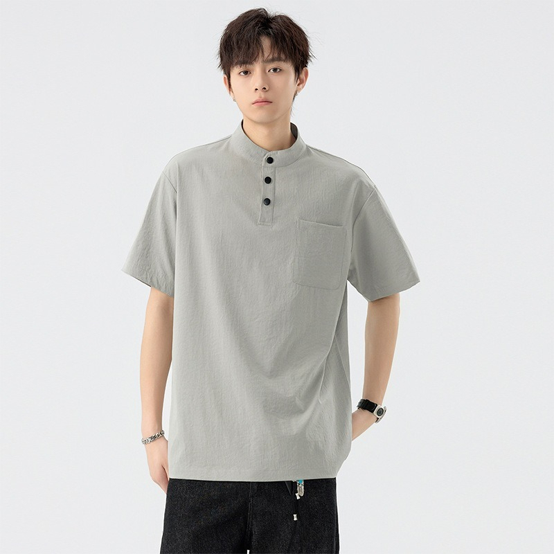 【大碼速乾】日系復古立領抗皺速乾透氣短袖