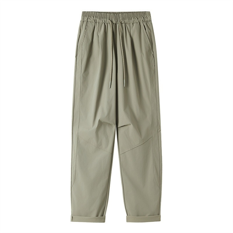 【日系極簡百搭設計】梭織暗紋格寬鬆直筒透氣男士休閒長褲