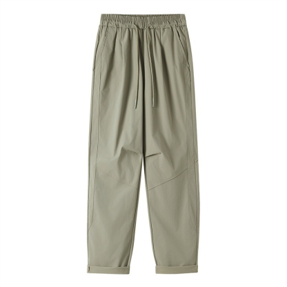 【日系極簡百搭設計】梭織暗紋格寬鬆直筒透氣男士休閒長褲