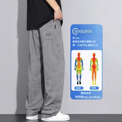 【透氣亞麻】新款冰絲棉麻寬鬆直筒休閒男士長褲
