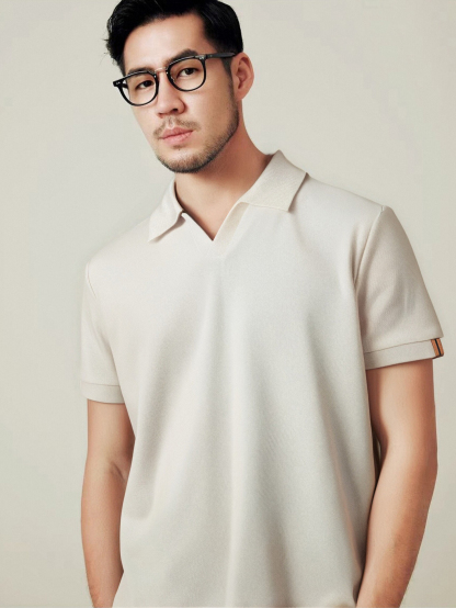 美式海鸥领夏季冰丝凉感男士翻领针织男式高级polo衫休闲短袖T恤