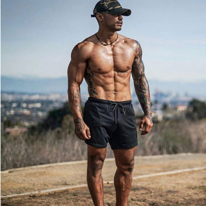 双层速干透气男士短裤运动训练跑步直筒光板五分短裤
