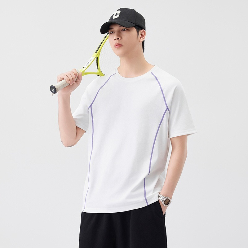 【街頭極簡風】100%純棉，新款純棉撞色柔軟親膚挺括垂感T恤