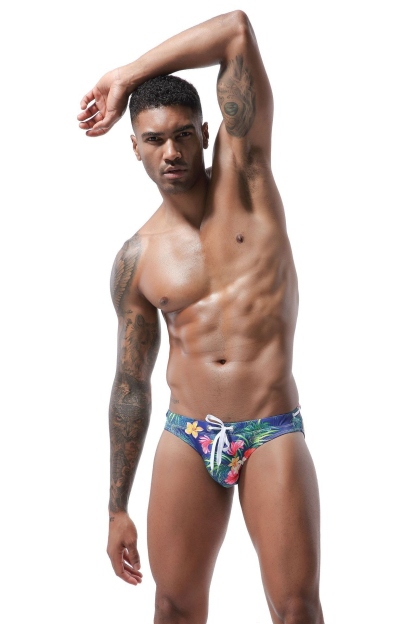 【低腰繫繩】熱帶印花風彩紋三角泳褲