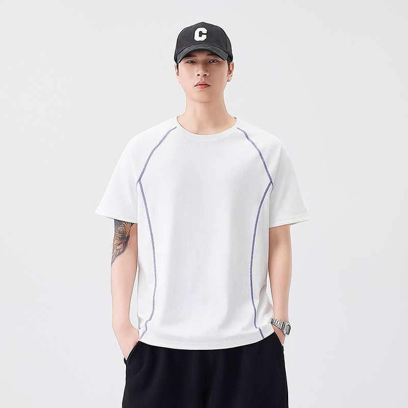 【街頭極簡風】100%純棉，新款純棉撞色柔軟親膚挺括垂感T恤
