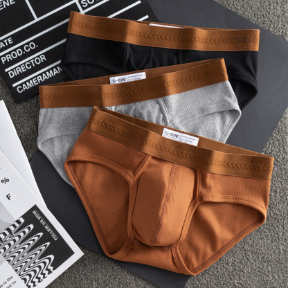 【透氣純棉系列】大囊袋螺紋簡約潮流撞色純棉三角男士內褲