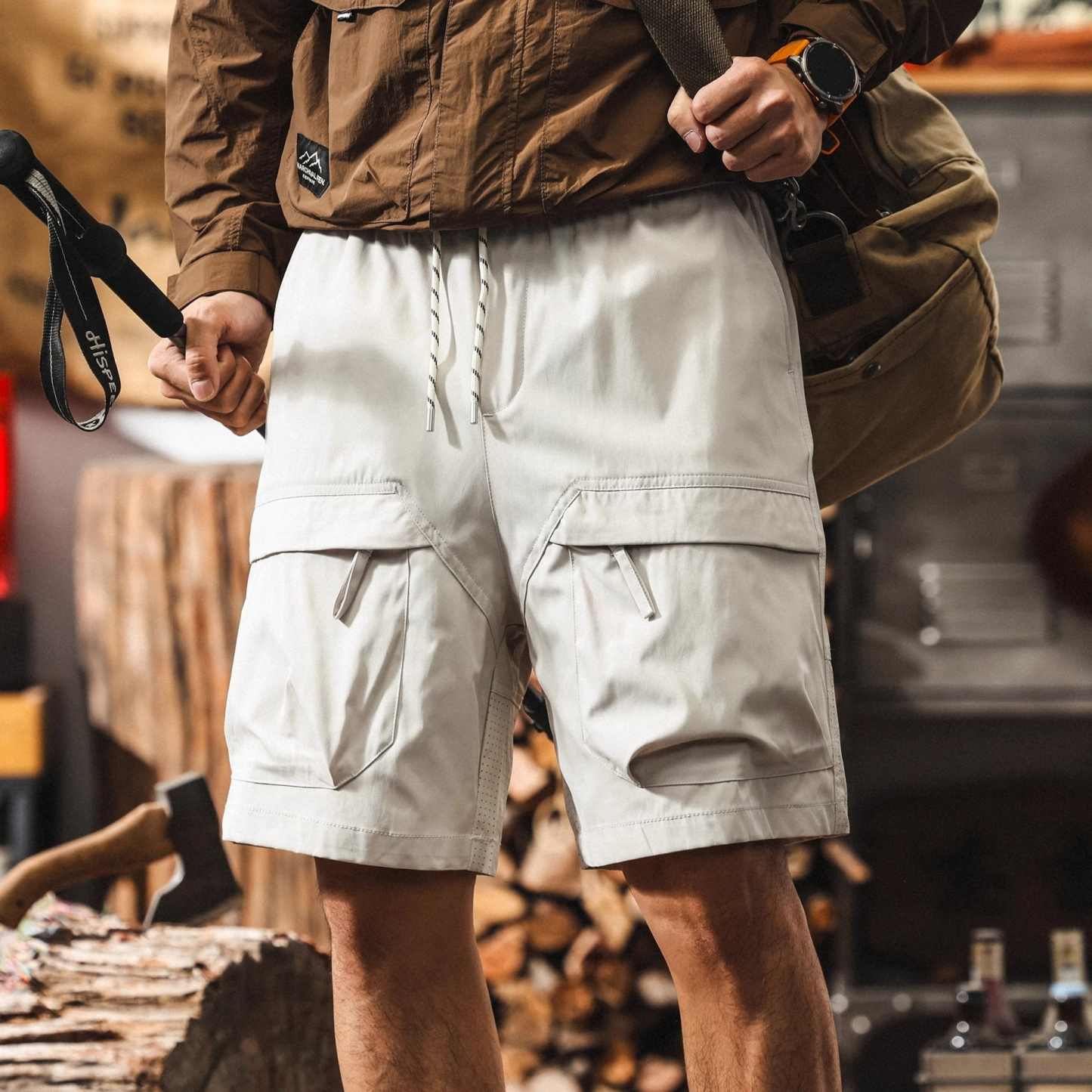 【大口袋大碼】美式復古夏季薄款寬鬆機能工裝五分短褲