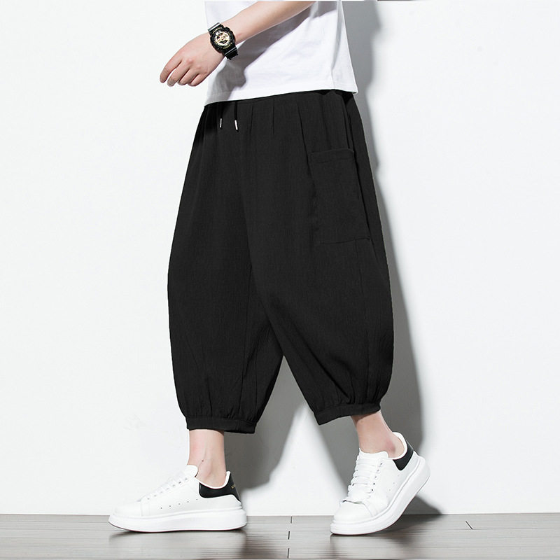 【簡約日系】冰絲潮流七分褲側邊口袋燈籠褲短褲