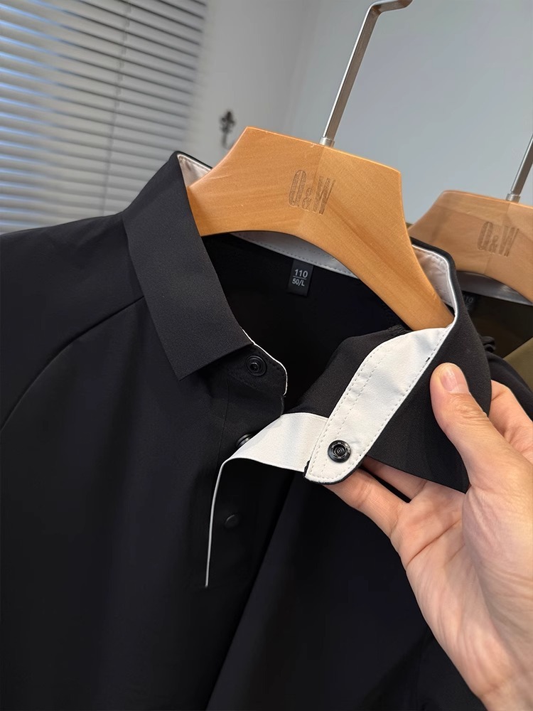 【冰絲高質感】夏季薄款冰絲翻領純色百搭短袖T賉