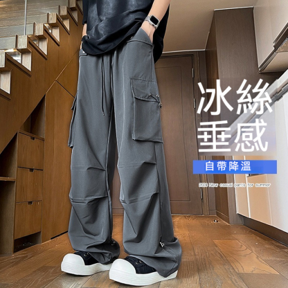 【美式潮流設計】春夏防水大碼衝鋒褲抽繩工裝褲