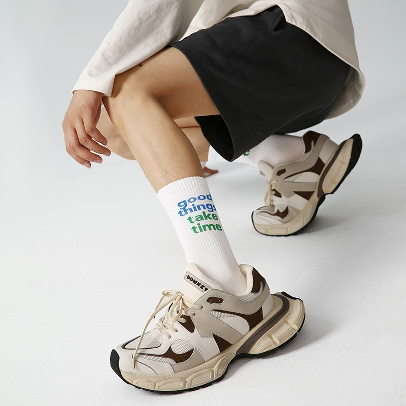 【經典字母條紋】文藝潮流小衆設計中筒運動襪男襪