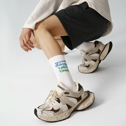 【經典字母條紋】文藝潮流小衆設計中筒運動襪男襪