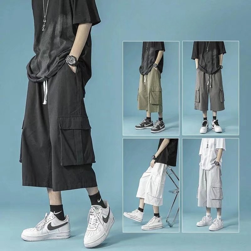 男士七分裤工装夏季薄款外穿短裤潮流阔腿裤子休闲宽松潮牌八分裤