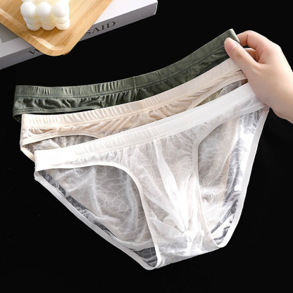 【冰感素肌紗】超薄冰絲透氣抑菌蕾絲性感男士三角内褲