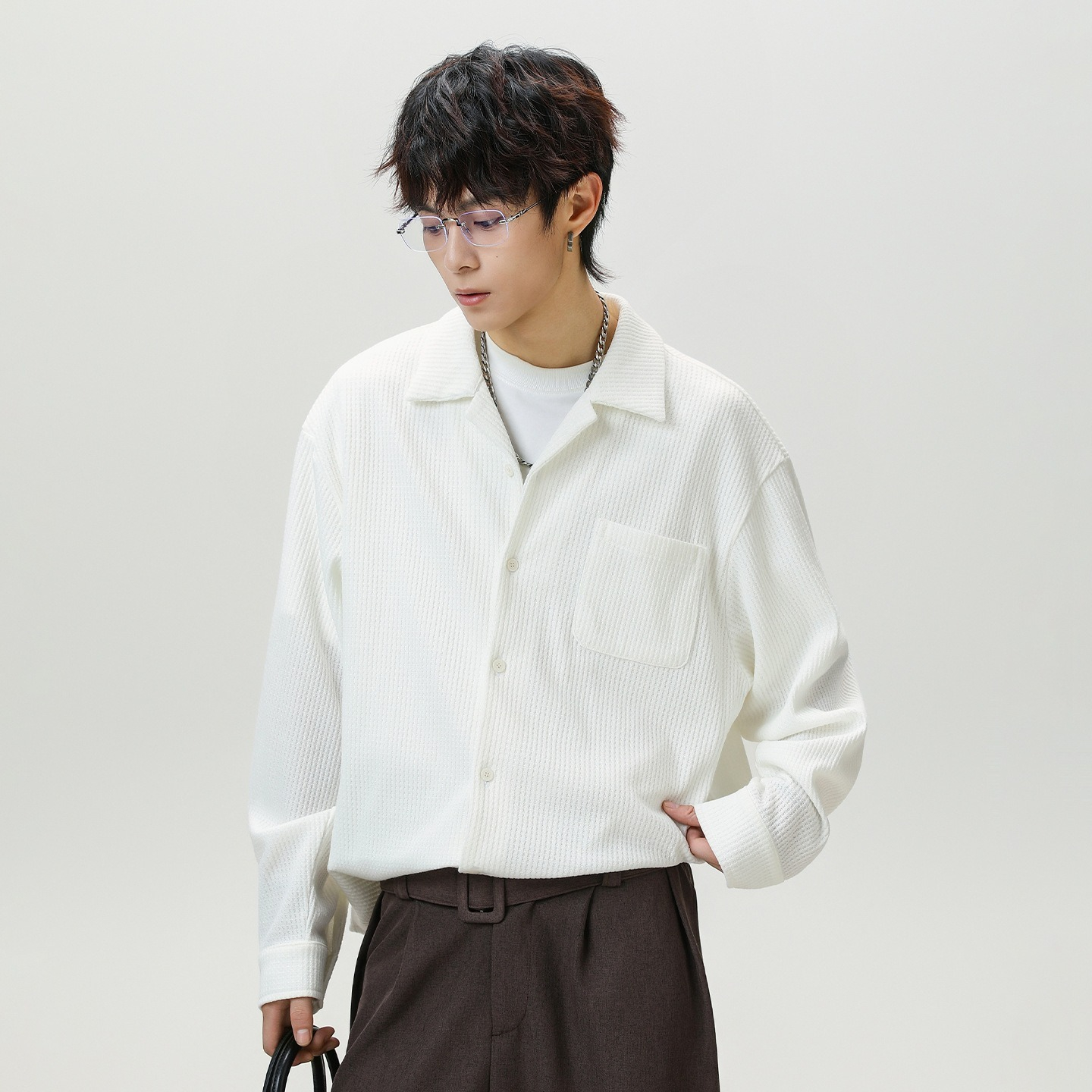 【復古老錢風】秋季新款肌理絨古巴領高級慵懶風垂感襯衣外套