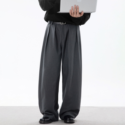 【日系復古系列】秋季新款順滑吹乾打褶西褲男士長褲休閑褲