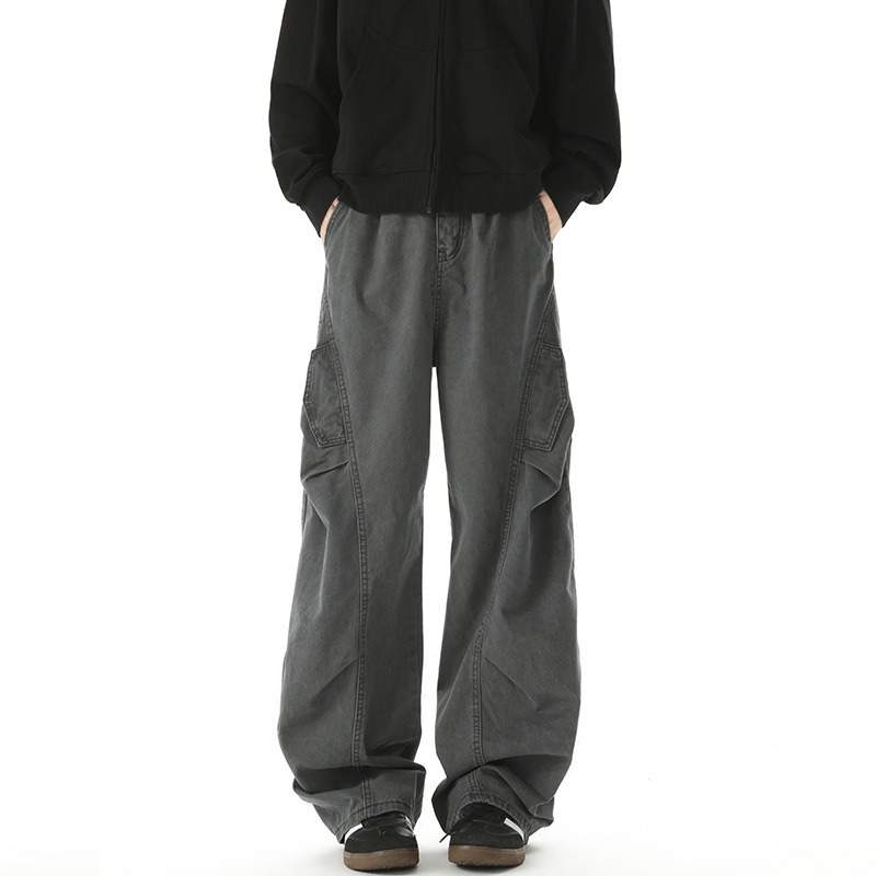 [Copy]【日系寬鬆彎刀】後側打褶垂感彎刀寬鬆男士休閑長褲