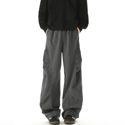 [Copy]【日系寬鬆彎刀】後側打褶垂感彎刀寬鬆男士休閑長褲