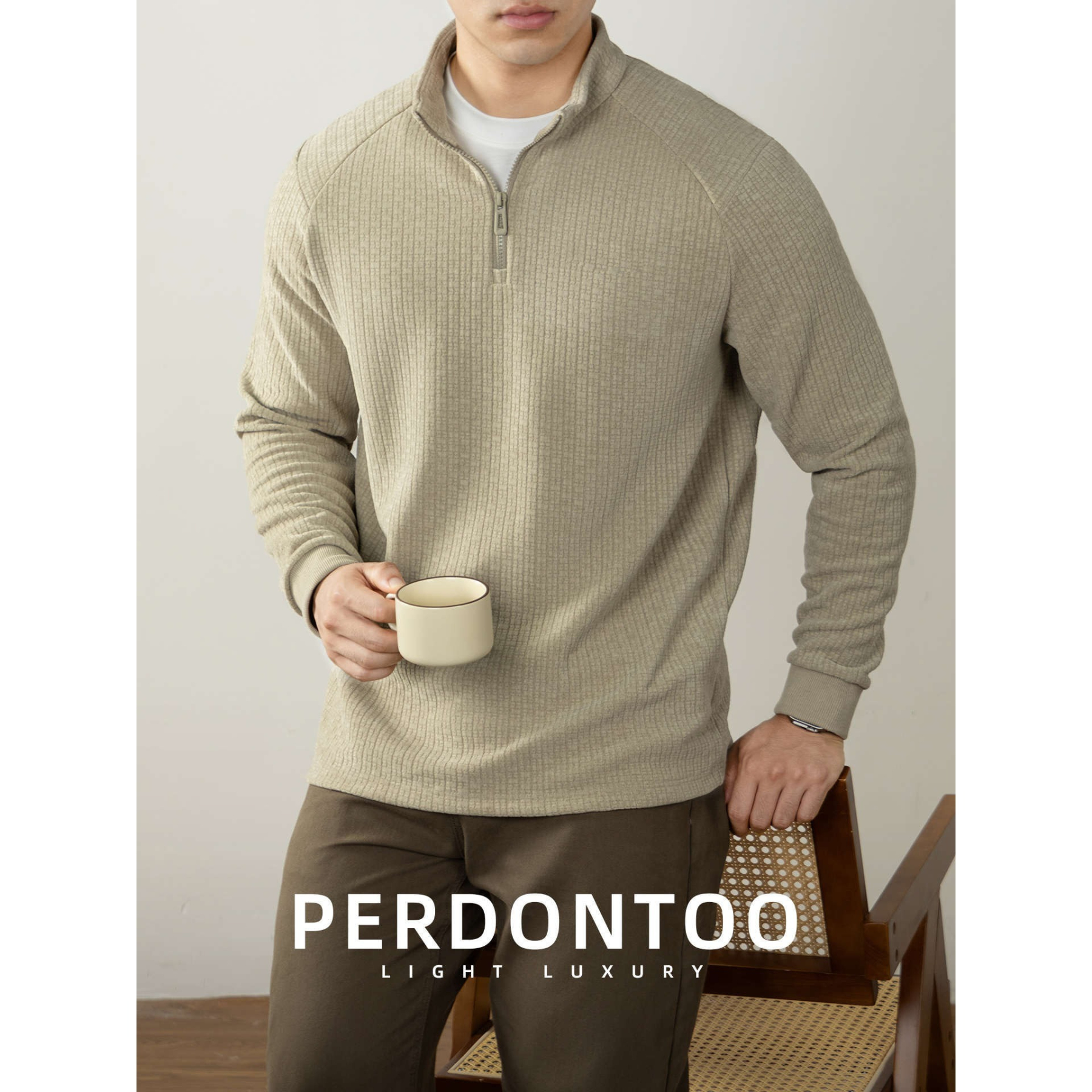 【高端質感】升級羊毛桑蠶絲蓄熱保暖拉鏈立領純色長袖衛衣毛衣