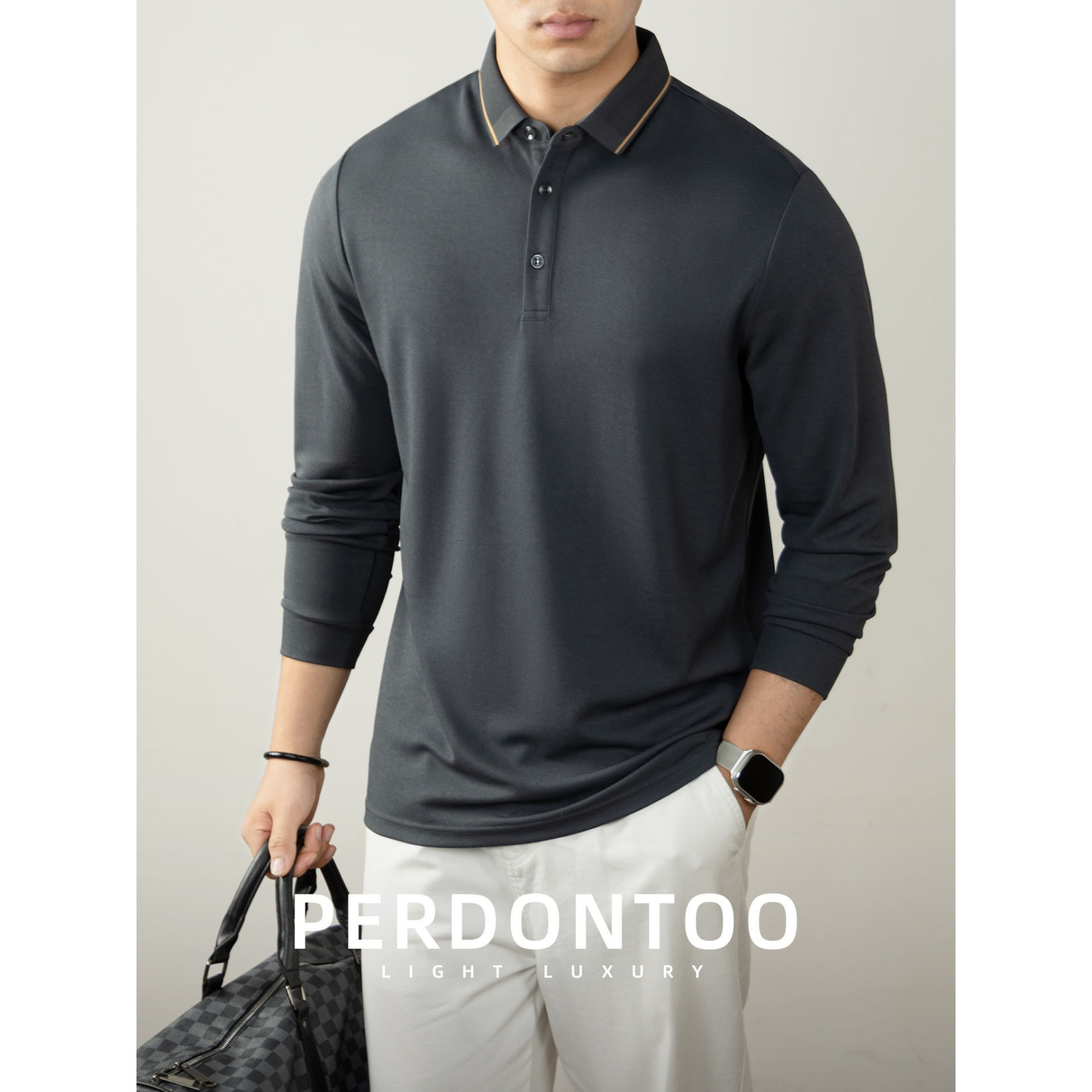 【隱奢質感！羊毛桑蠶絲~】秋季質感撞色商務休閑保暖親膚翻領上衣polo衫