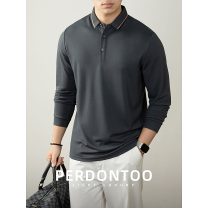 【隱奢質感！羊毛桑蠶絲~】秋季質感撞色商務休閑保暖親膚翻領上衣polo衫