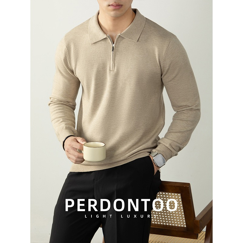 【輕奢商務系列】輕柔莫代爾羊毛半拉鏈翻領時尚百搭男士針織衫