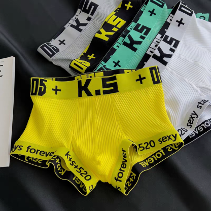 【高彈乾爽】潮流字母撞色螺紋運動透氣U凸囊袋男士平角内褲